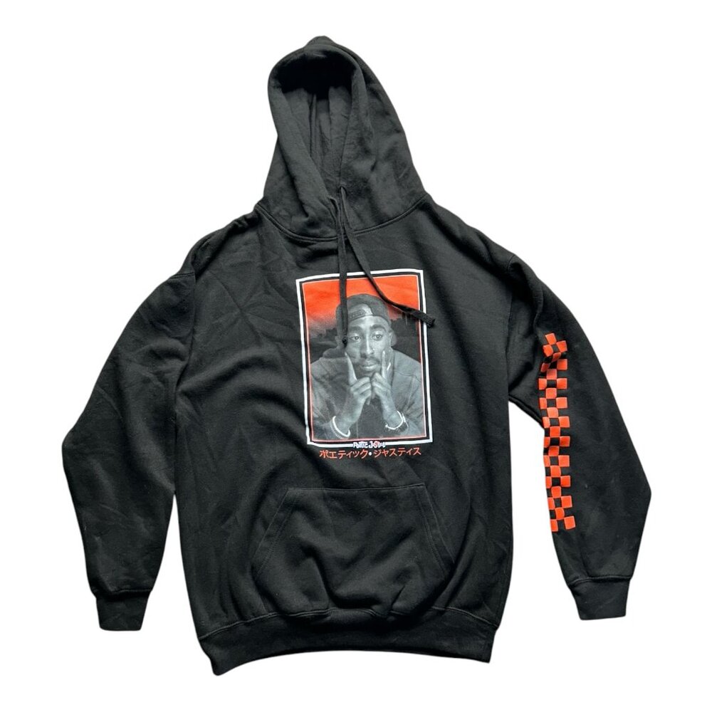 Tupac Shakur Poetic Justice Hoodie Size L Black Red Graphic Pullover Streetwear